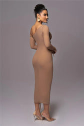 Diagonal Collar Mesh Midi Dress 7