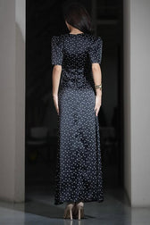Lace Trim V-Neck Polka Dot Fit Floor Lace Dress