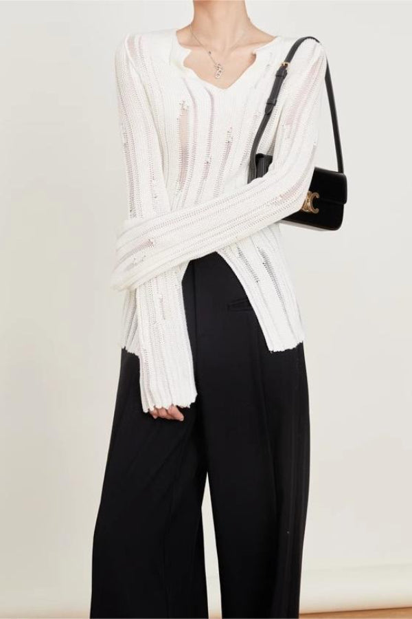 Cutout Detail Textured Knit Top