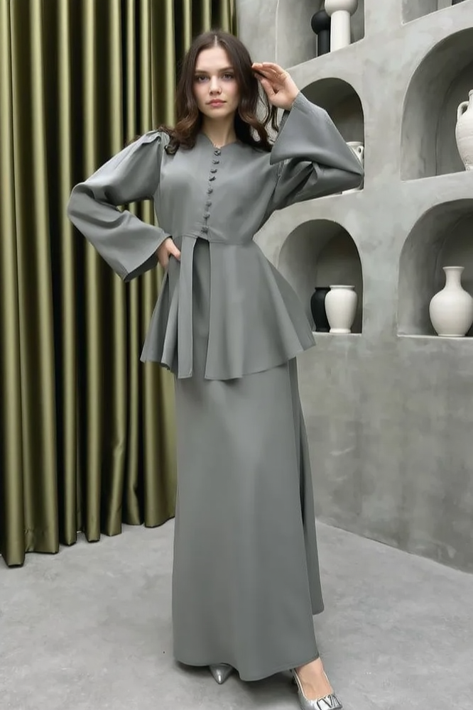 Solid Cardigan Dress Two Piece Elegant Work Set