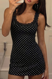 Polka Dot Lace Panel Bodycon Mini Dress