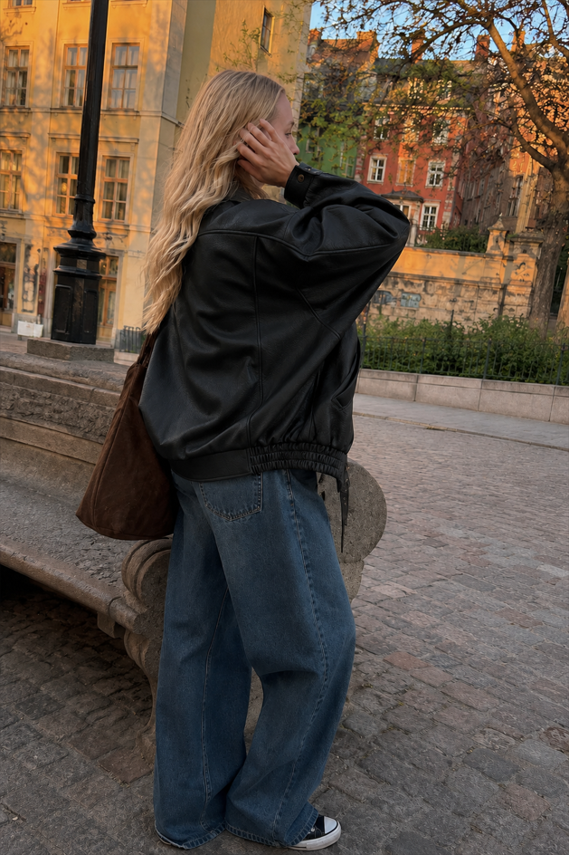 Oversized Distressed Faux Leather Zip Front Moto Jacket 4