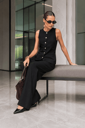 Blazer Vest Wide Leg High Waist Two Piece Work Set