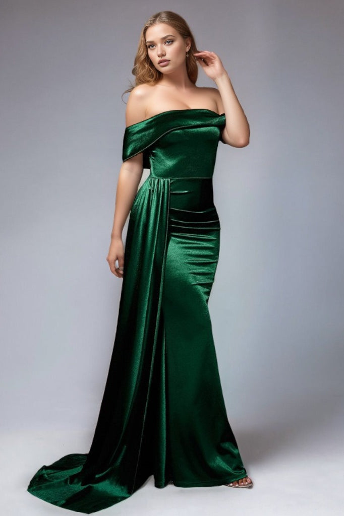 Solid Satin Off-Shoulder High-Waist Mermaid Silk Dress 3