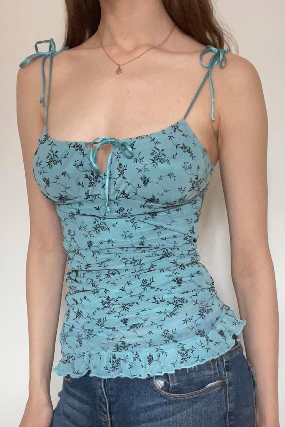 Floral Cutout Tie Cami Top