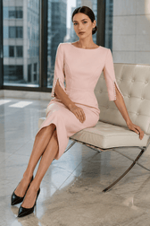 Sleek Beaded Solid Elegant Work Dress