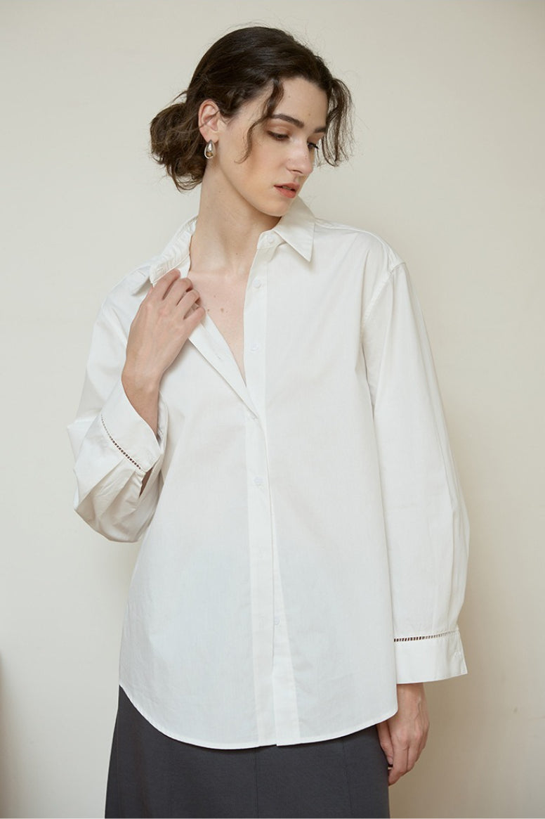 Collared Long Sleeve Curved Hem Relaxed Button Front Shirt 7