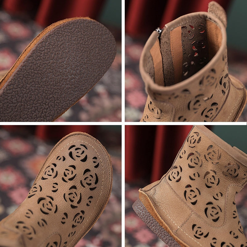 Cut Out Summer Boots Breathable Short Boots in Khaki/Coffee