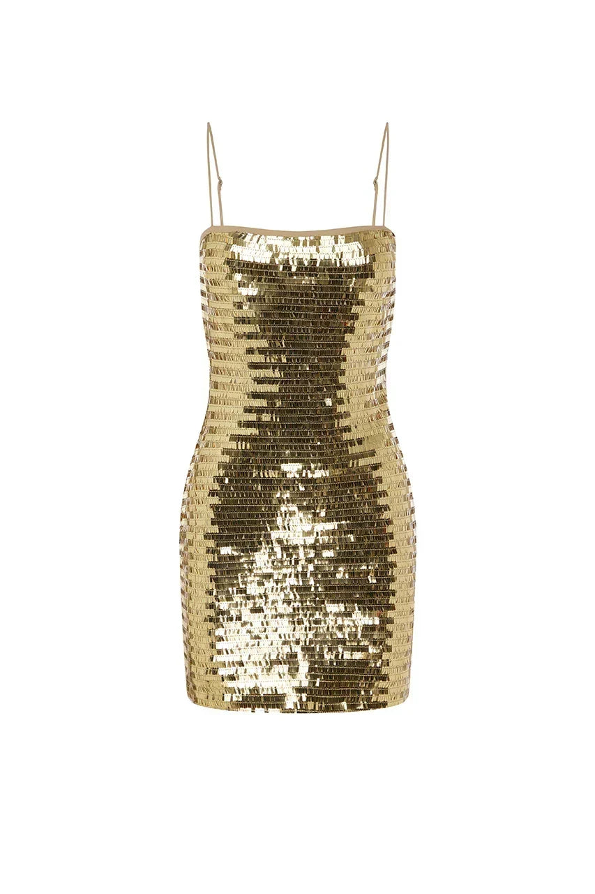 Sequin Square Neck Spaghetti Strap Bodycon Mini Dress 6