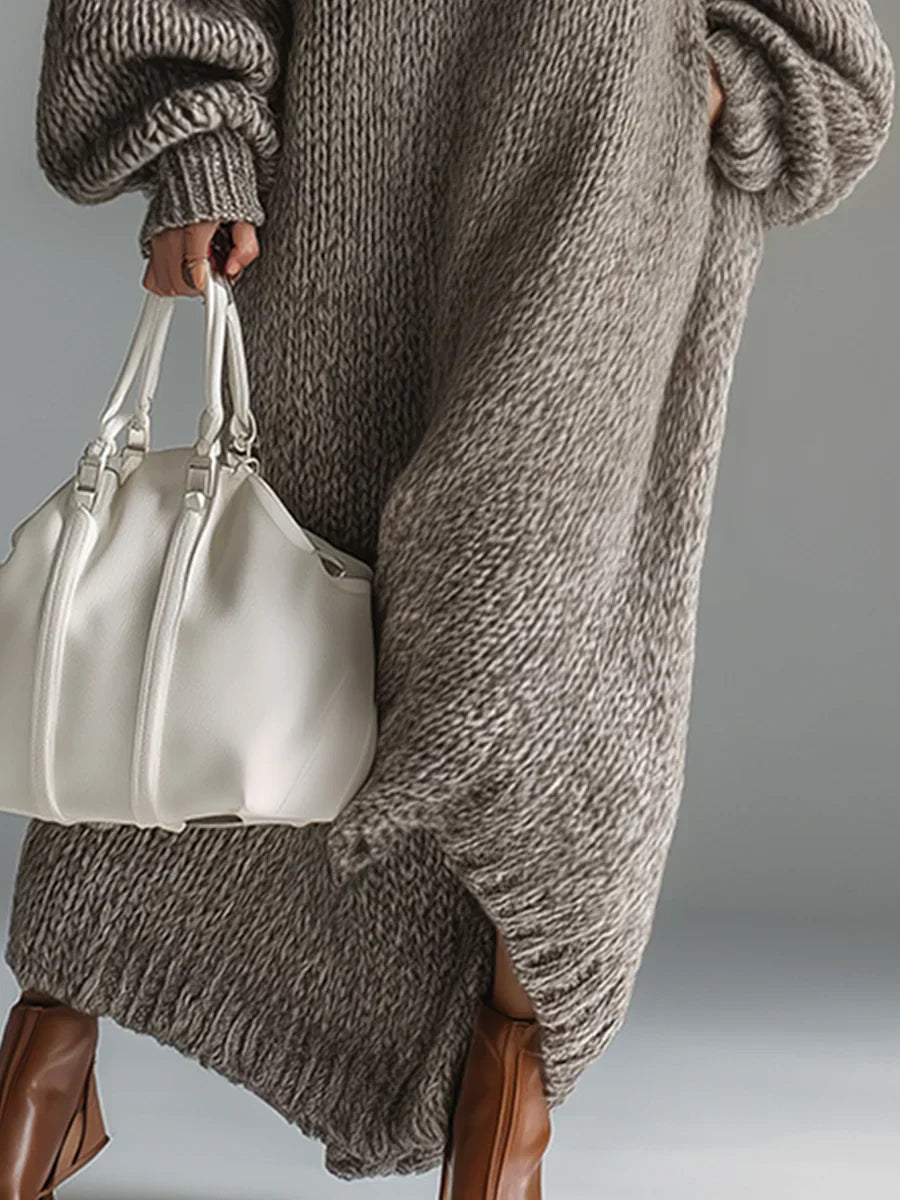 Chunky Knit Crew Neck Long Sleeve Maxi Dress 8