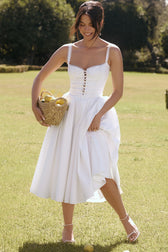 White Lace Spaghetti Strap Midi Dress - View 2