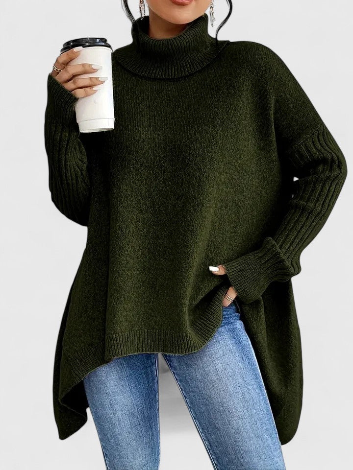 Turtleneck Drop Shoulder High Low Oversized Sweater