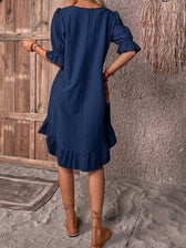Round Neck Puff Sleeve Ruffle Hem Mini Dress 3