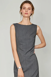 Stretch Lapel Sleeveless Slim Work Dress