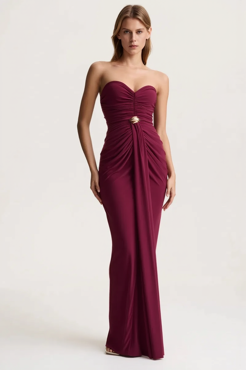 Strapless Ruched Waist Sash Party Dress 2