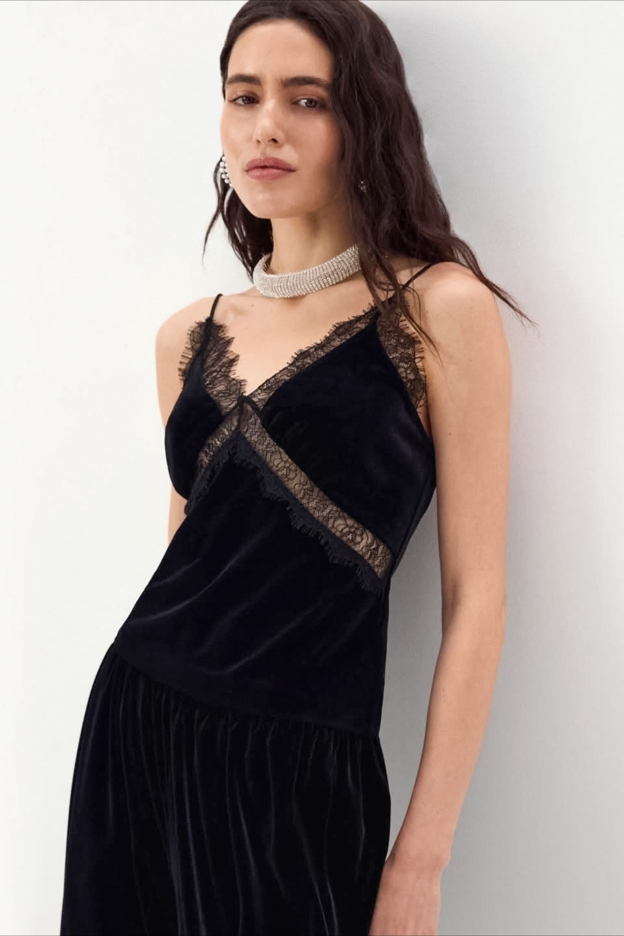 Velvet Lace Trim Cami Top