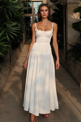 White Smocked Cotton Maxi Slip Dress