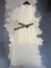 V-Neck Short Sleeve Crinkle Loose Maxi Dress 3