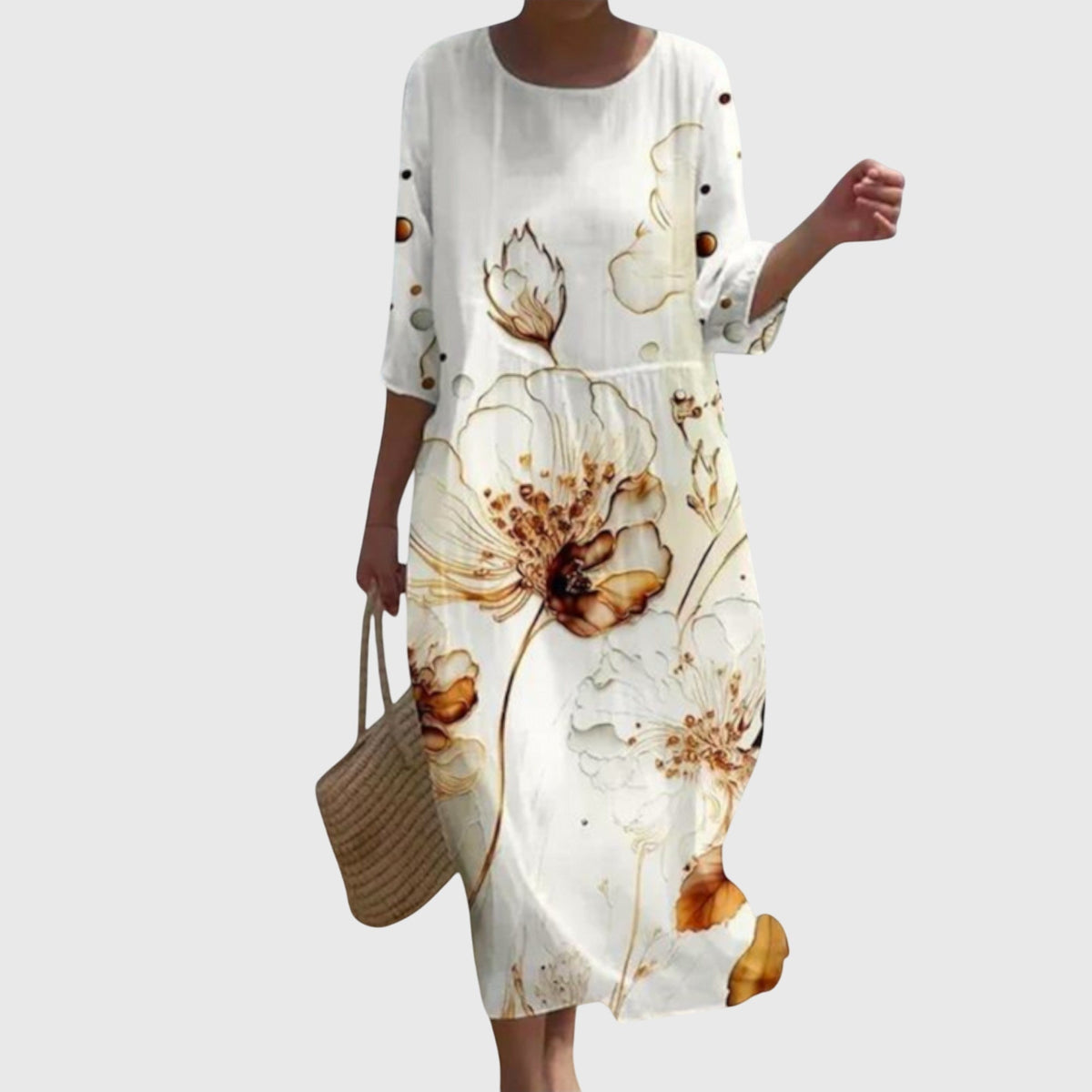 Rose Floral Round Neck Half Sleeve Maxi Dress