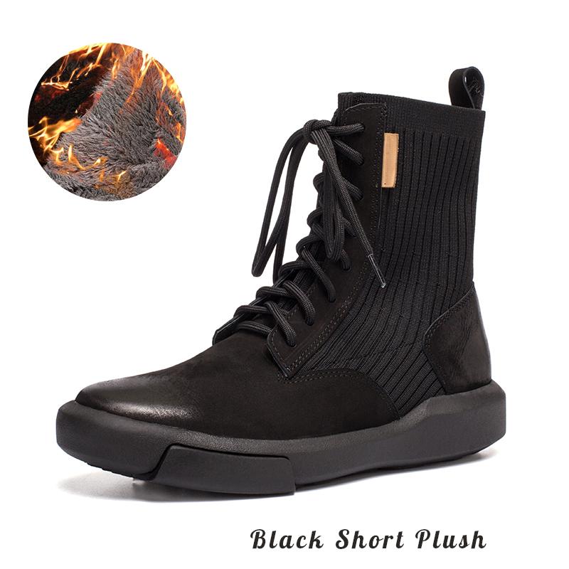 Matte Leather Combat Boots Lace Up Boots Short Plush Lined Or Leather For Choice Brown/Black /Beige