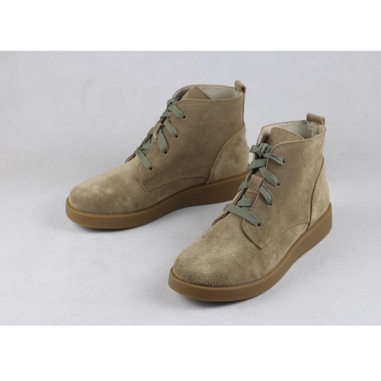 Nubuck Leather Boots Fur Lining Casual Ankle Boots Light Apricot/Dark Blue