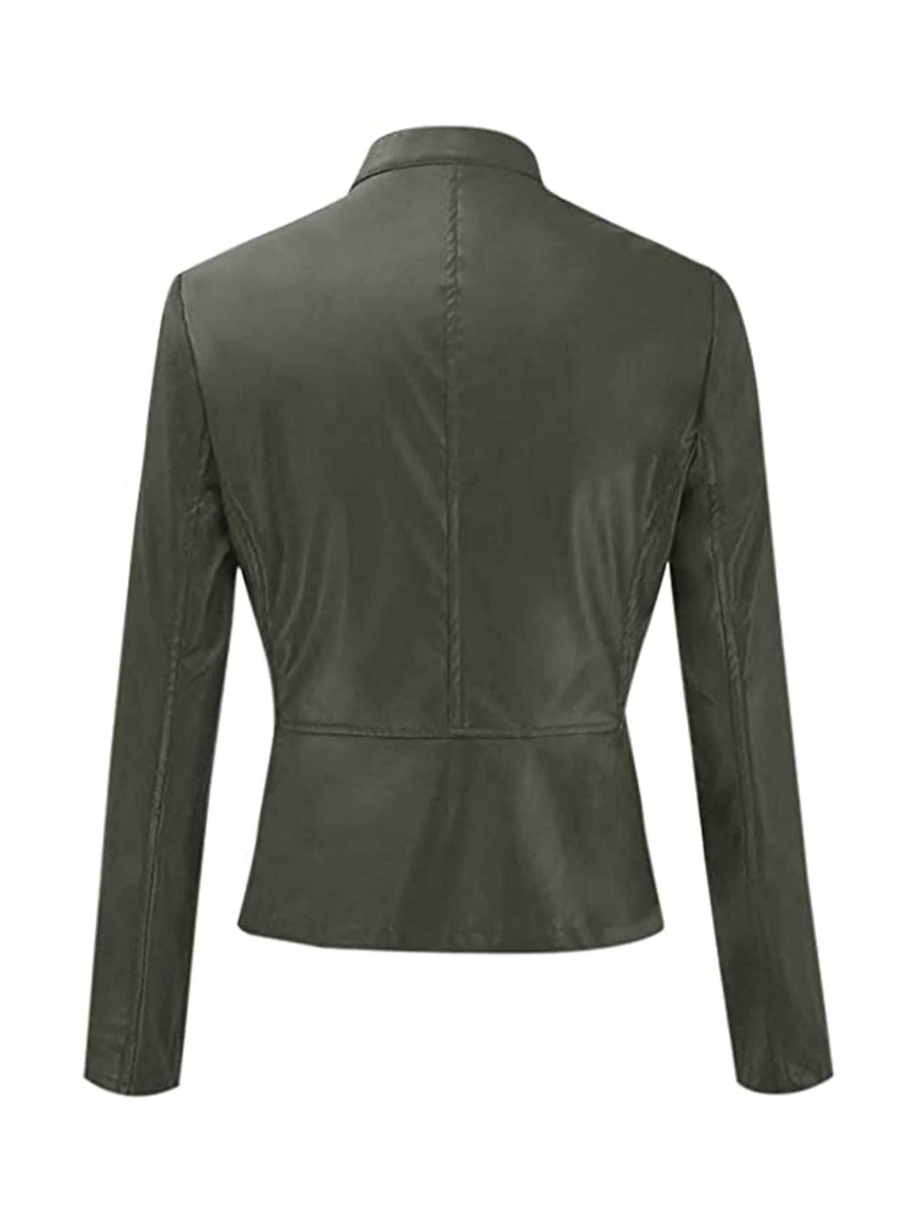 Solid Zipper Front Faux Leather Crop Jacket