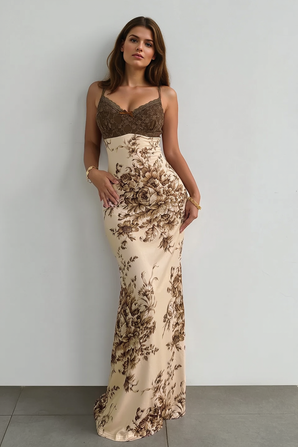 Lace Panel Bustier Retro Floral Slip Dress