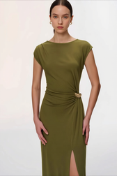 Slim Sleeveless Buckle High Slit Work Dress