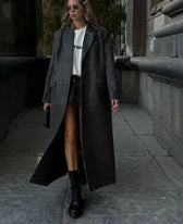 Solid Leather Lapel Single-Breasted Overcoat