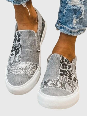 Round Toe Mixed Print Slip On Platform Sneakers