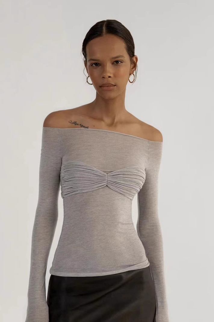 Sheer Ruched Faux TwoPiece Off Shoulder Crop Top