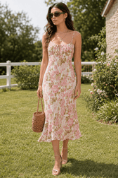 Spaghetti Strap Midi Slim Floral Dress