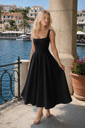 Solid Square Neck Sleeveless Cocktail Dress