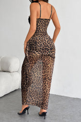 Lace Leopard Spaghetti Wrap Slim Lace Dress