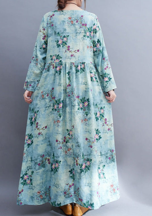 Small Floral Print Empire Waist Gathered Long Sleeve Loose Maxi Dress