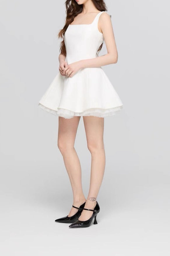 Square Neck Mesh Panel Mini Dress - View 3