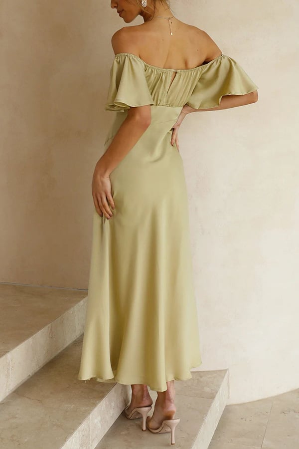Satin Short Sleeve Sexy Off Shoulder Dress - View 7