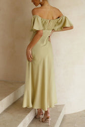 Satin Short Sleeve Sexy Off Shoulder Dress - View 7