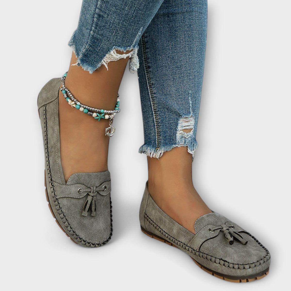 Suede Look Tassel Round Toe Slip On Loafers