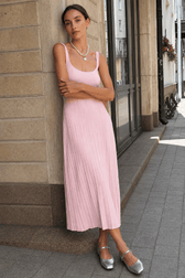Knit Square Neck Pleated Slip Dress