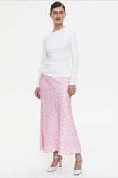 Draped Floral Print Satin Skirt