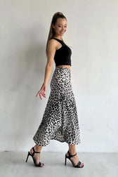Satin Leopard Print Maxi Skirt