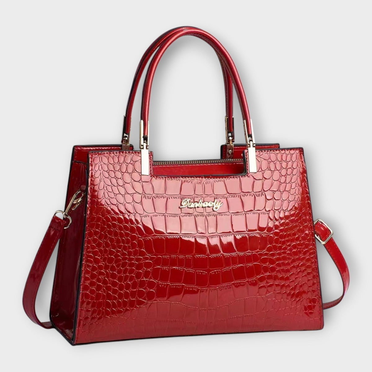 Croc Embossed Structured Top Handle Tote Bag