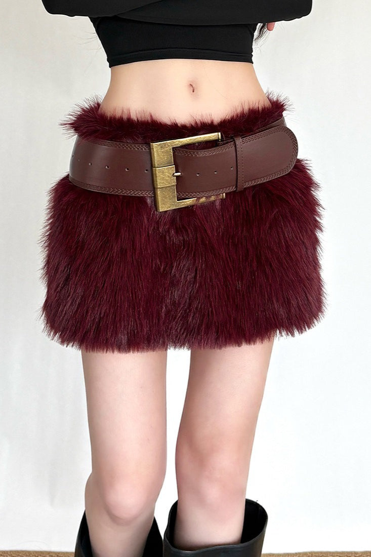 Shaggy Faux Fur Low Rise Bodycon Mini Skirt 2
