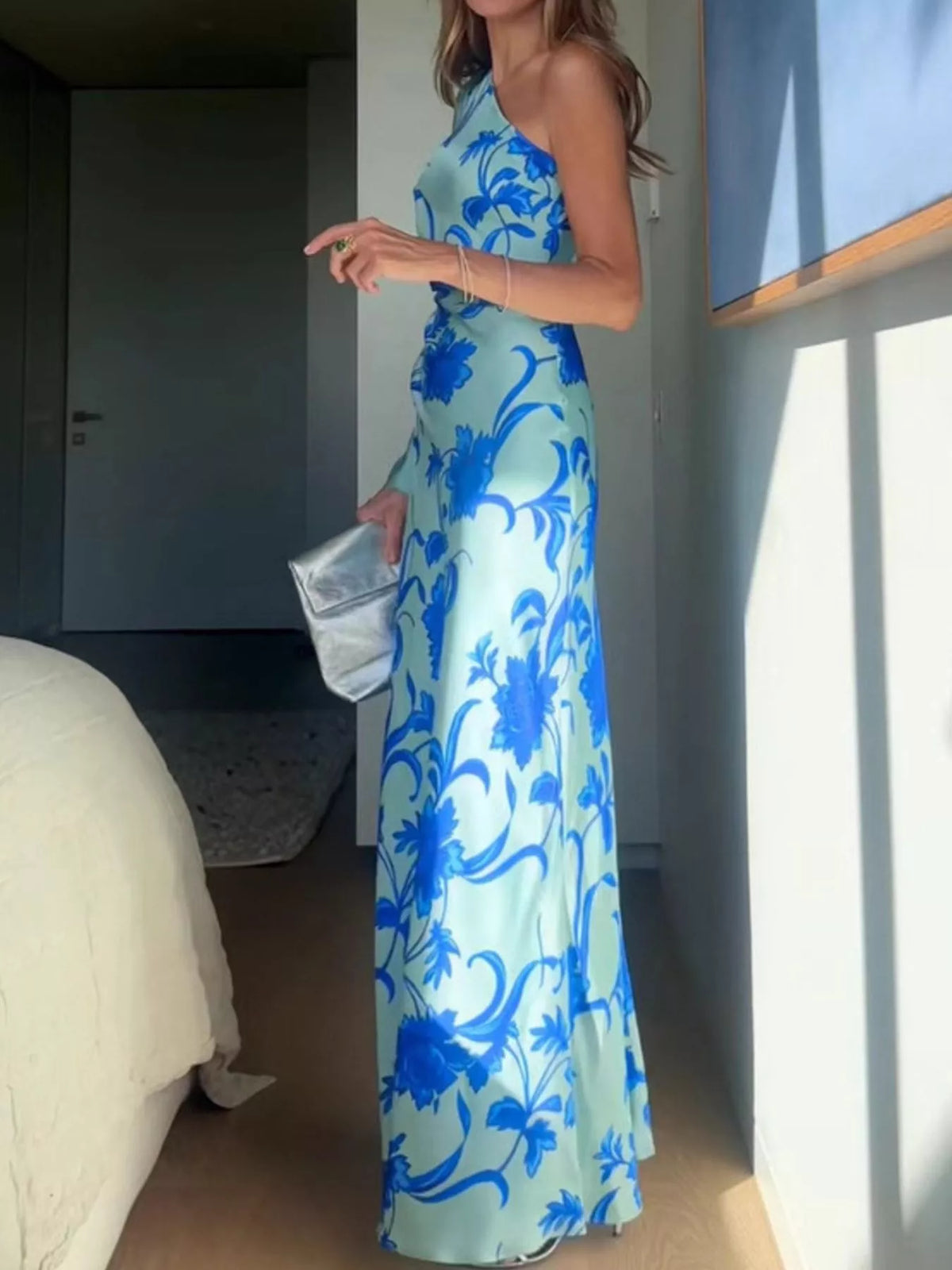 Floral Print One-Shoulder Maxi Dress