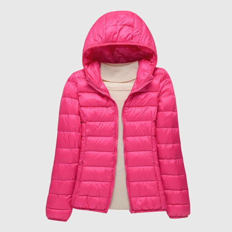 Hooded Zip Front Lightweight Quilted Puffer Jacket