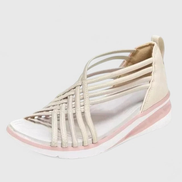 Open Toe Strappy Woven Zip Back Wedge Sandals
