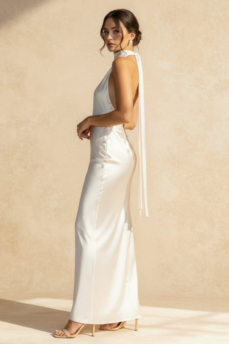 Vintage Solid Satin Backless Maxi Dress 3