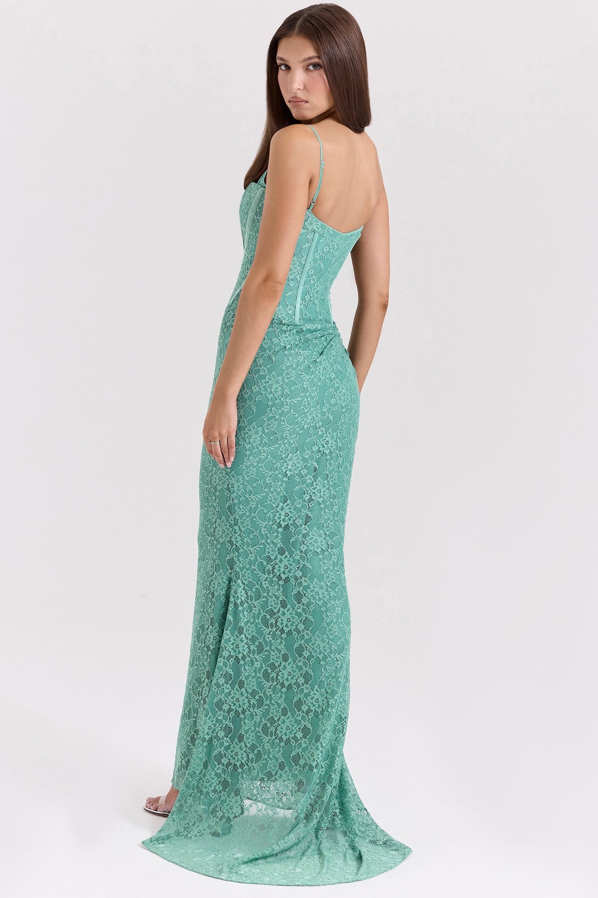 Lace Corset Bodice Spaghetti Strap Mermaid Maxi Dress 4