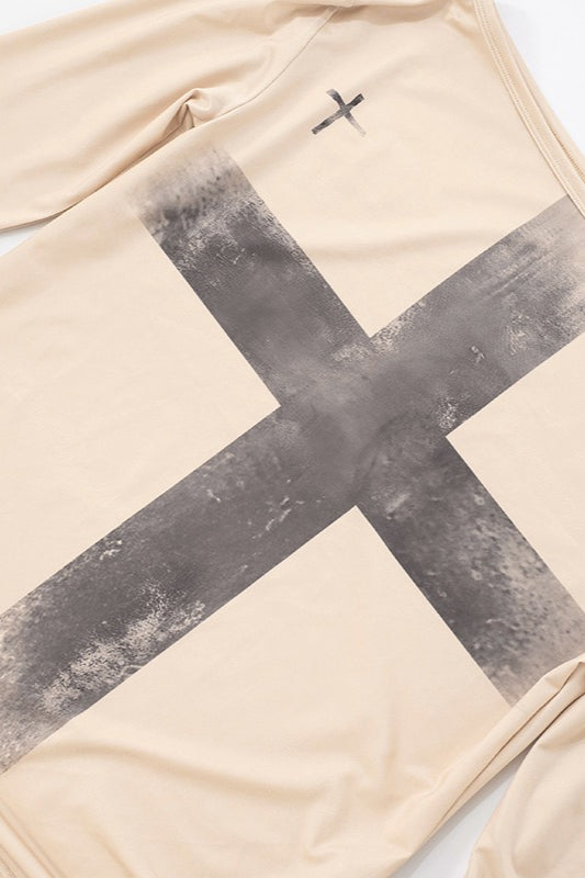 Cross Print Asymmetrical T-Shirt